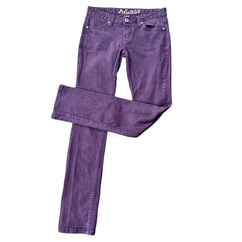 Women's MUDD Stretchy Skinny Jeans, purple plum color, low rise, Size 3(sku-e5)
